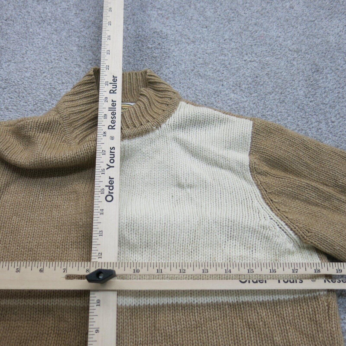 Talbots Women Full Zip Up Knitted Sweater Mock Neck Colorblock Khaki Size Medium