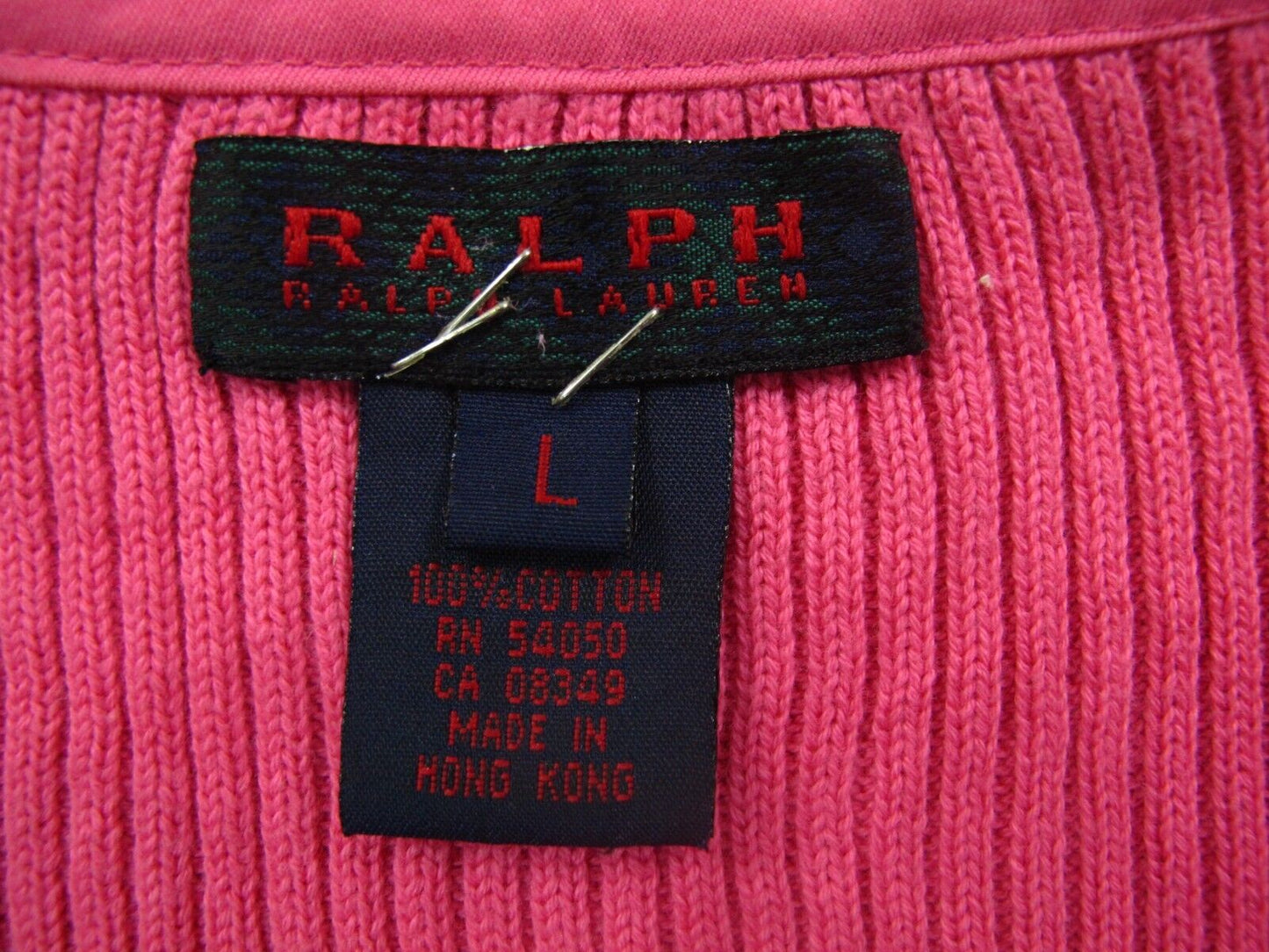 Ralph Lauren Womens Sweater V Neck Collared Long Sleeves Cotton Pink Size Large