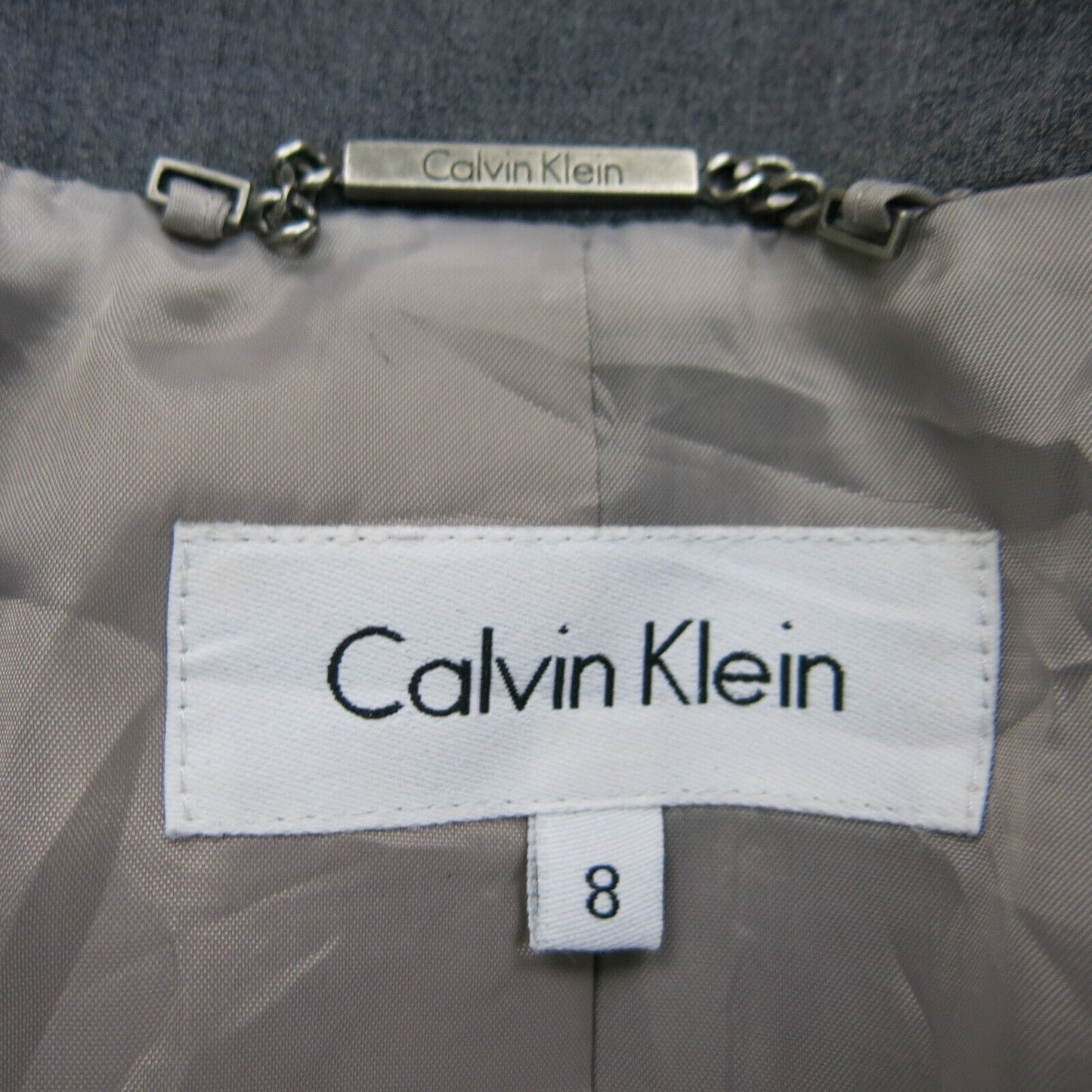 Calvin Klein Womens Blazer Coat Single Breasted Long Sleeves Dark Gray Size 8