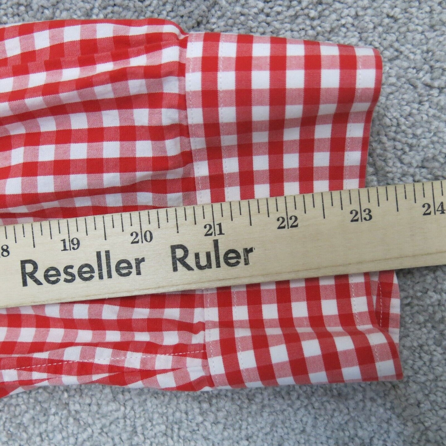 Lands End Mens Shirt Button Down Gingham Shirt Tailored Fit Red White Size 17-35
