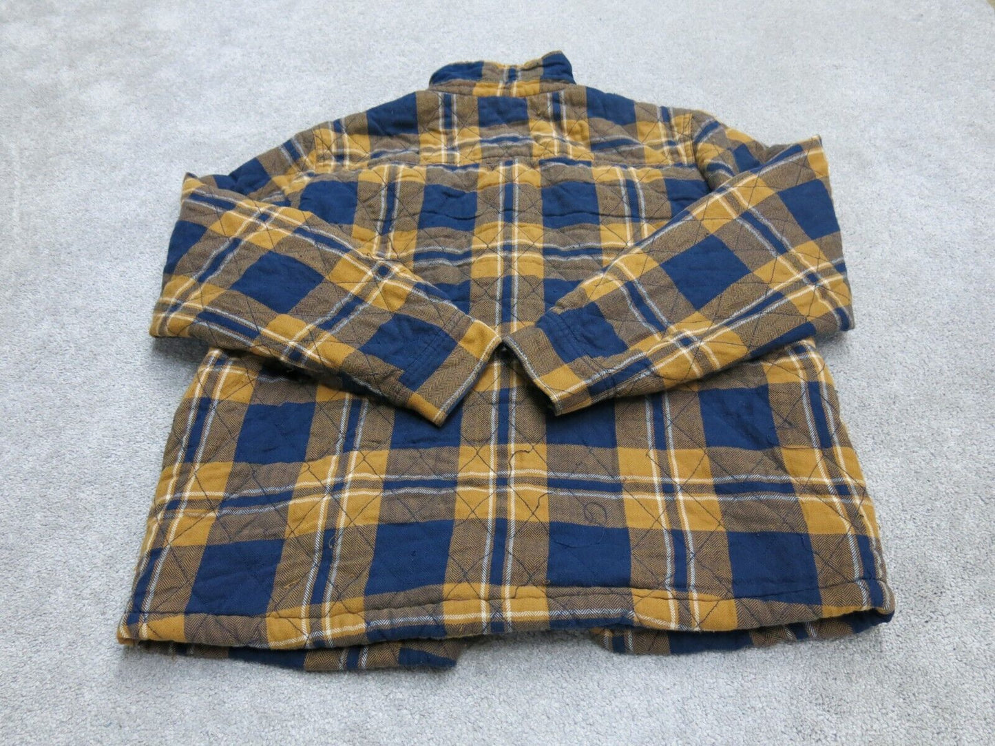 George Men Windbreaker Jacket Coat Front Button Long Sleeves Blue Brown Size L