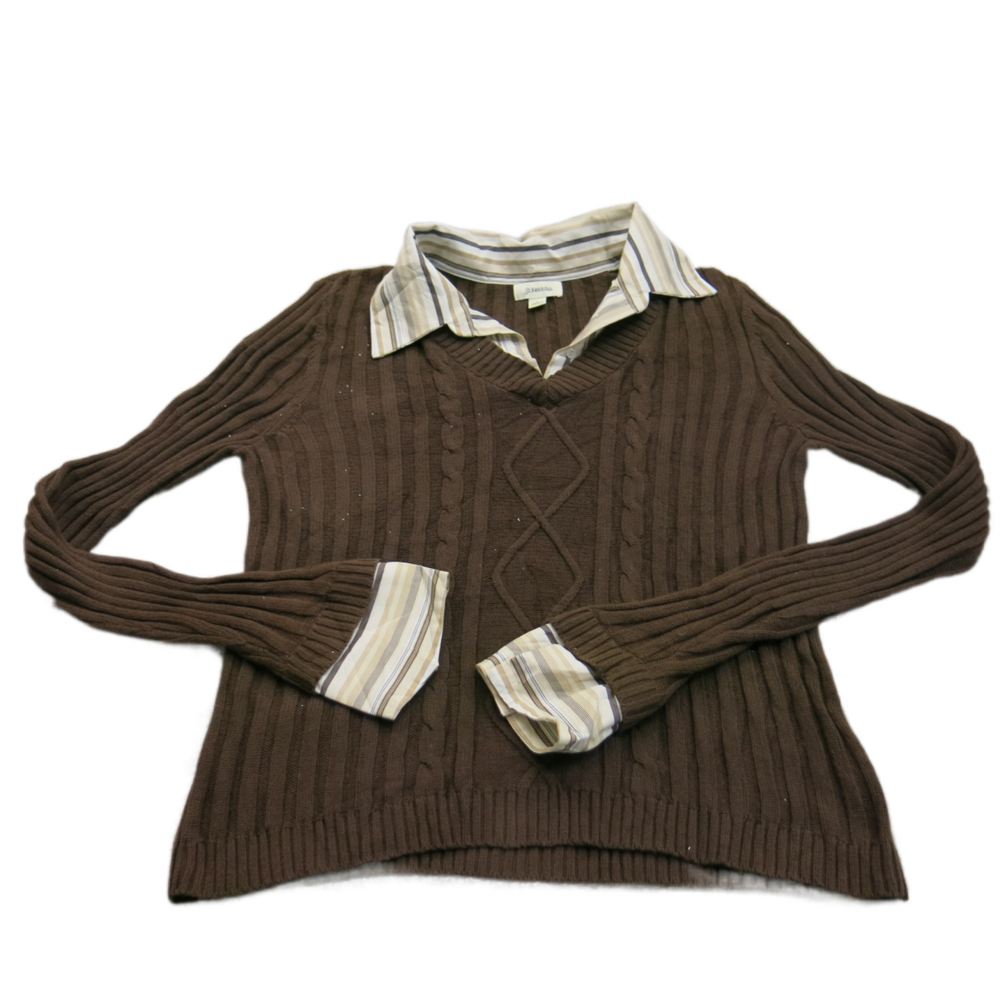 ST. Johns Bay Womens Pullover Sweater Shirt Collared Neck Dark Brown Size Large