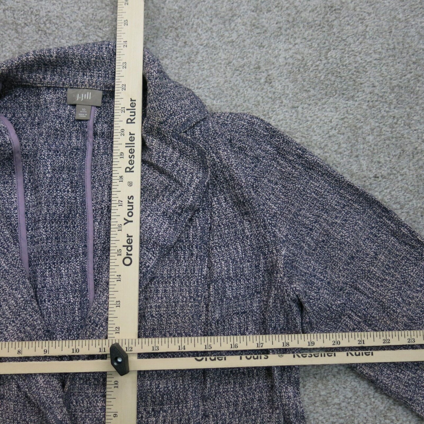 J. Jill Womens Tweed Blazer Coat Single Breasted Long Sleeve Gray Purple Size 10