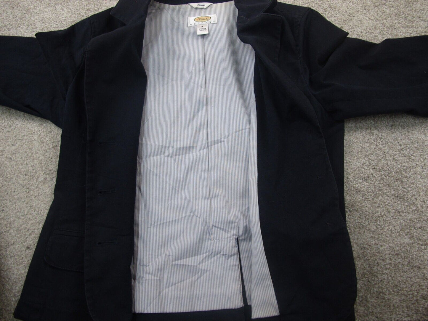 Talbots Women Stretch Blazer Coat Single Breasted Long Sleeve Pocket Black SZ 8