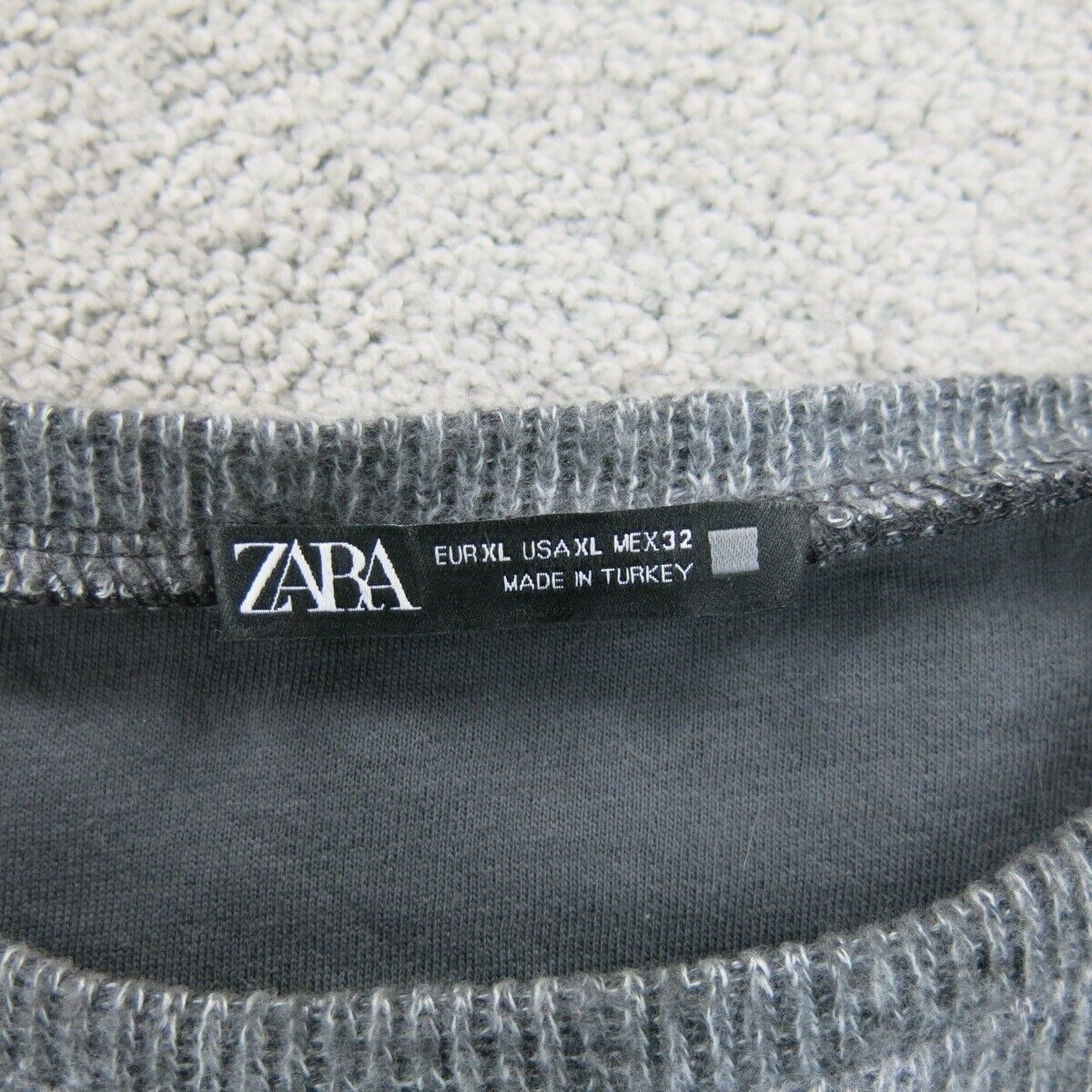 Zara Womens Pullover Knitted Sweater Crew Neck Long Sleeves Gray Black SZ XL