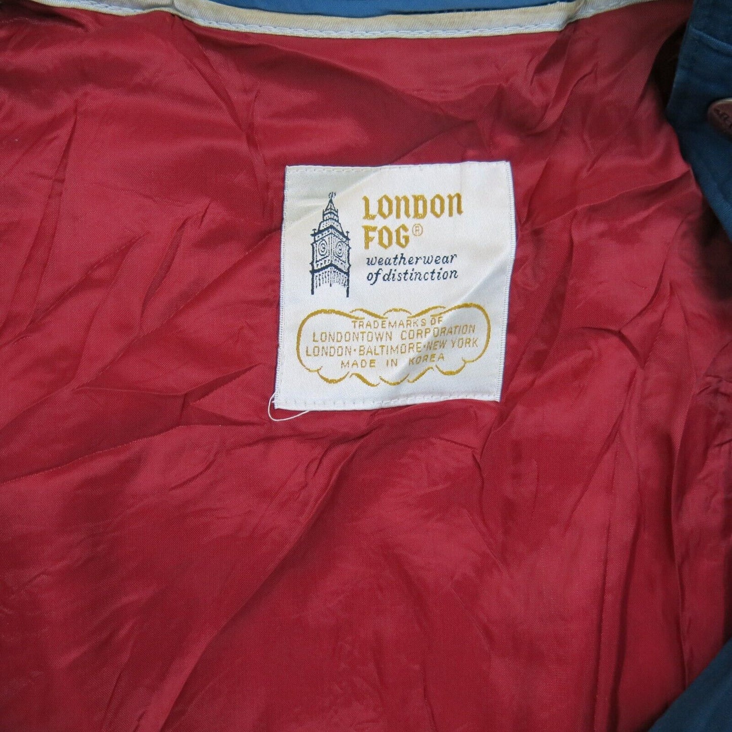 London Fog Mens Windbreaker Jacket Front Button Mock Neck Pockets Blue Size 42R