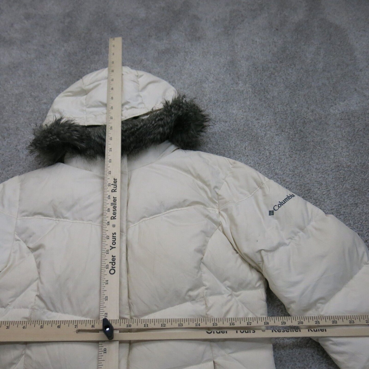 Columbia Womens Jacket Hooded Windbreaker Long Sleeves Pockets Ivory Size Small