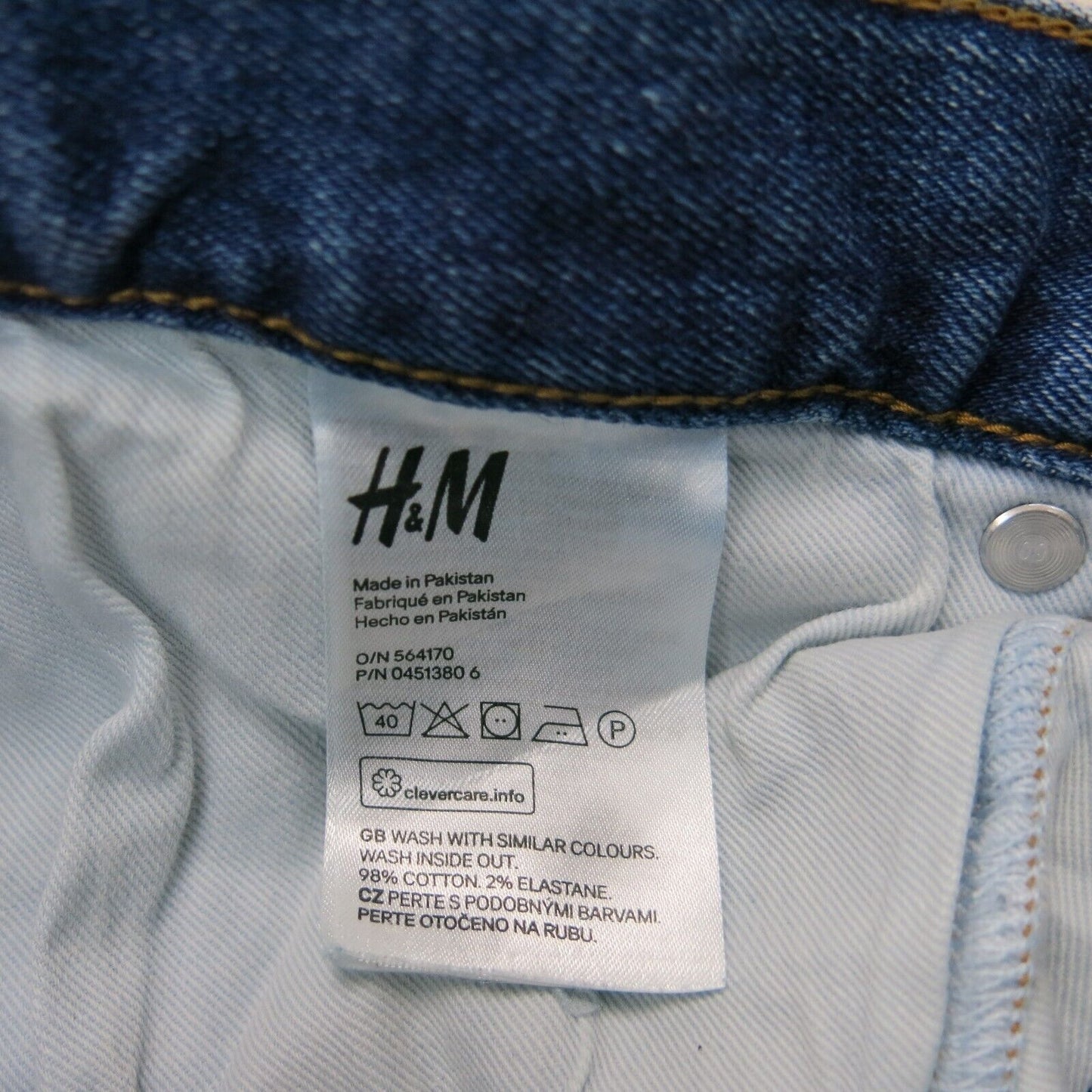 H&M Mens Jeans Skinny Fit Denim Stretch Raw Hem Mid Rise Pockets Blue Size US 32