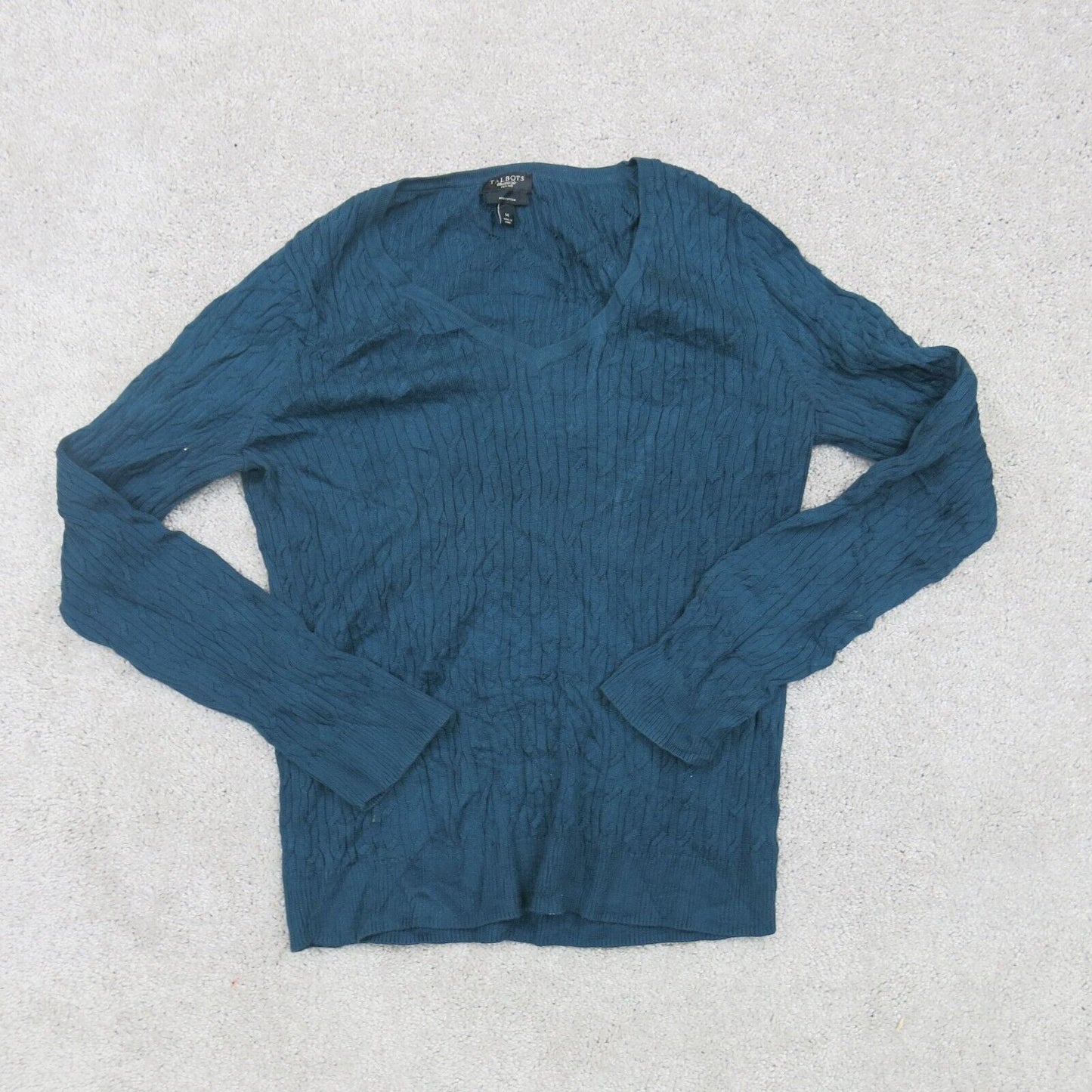 Talbots Womens Pullover Sweater Round Neck Cotton Long Sleeves Green Size Medium