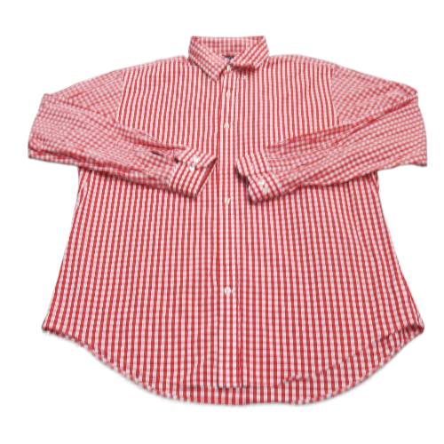 Lands End Mens Shirt Button Down Gingham Shirt Tailored Fit Red White Size 17-35