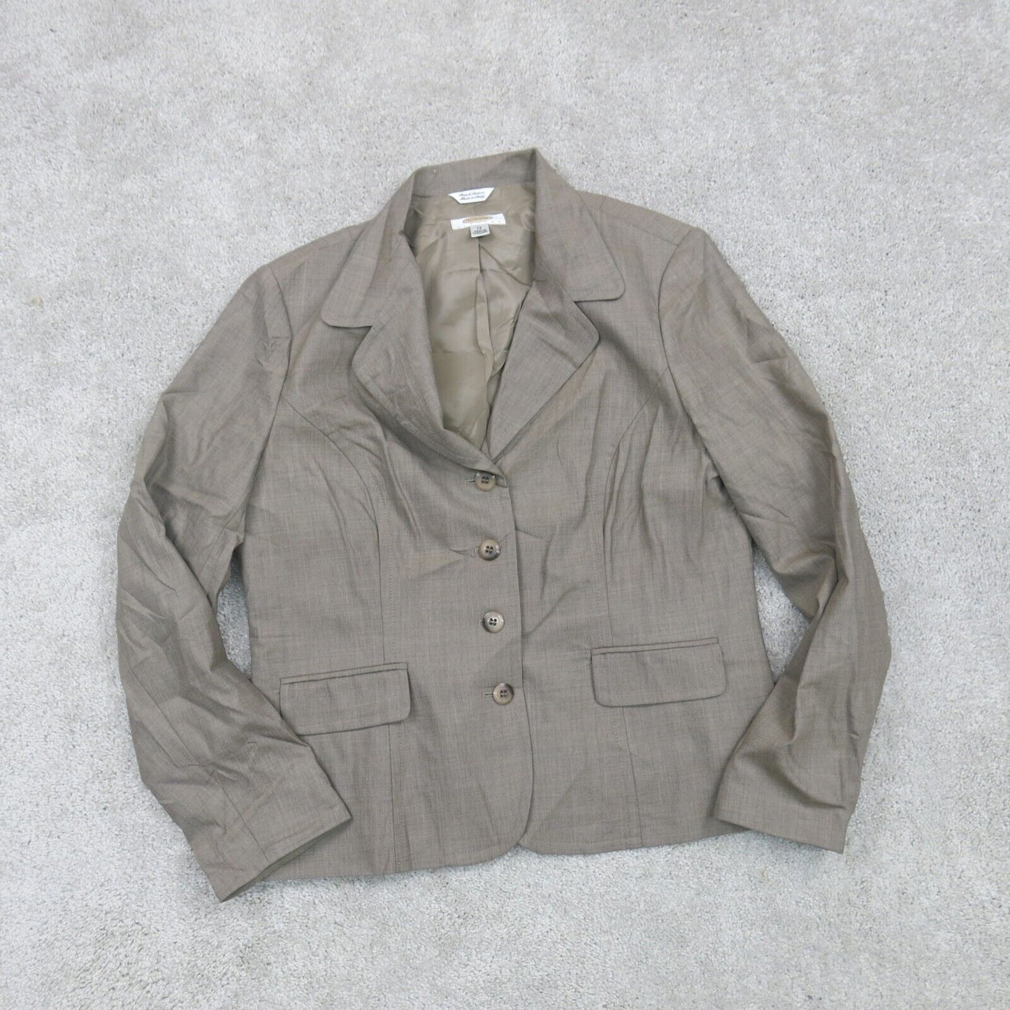 Talbots Womens Blazer Coat Single Breasted Long Sleeves Brown Gray Size 14