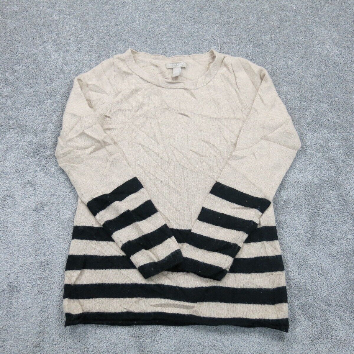 Banana Republic Women Pullover Sweater Round Neck Long Sleeve Ivory Black Size M