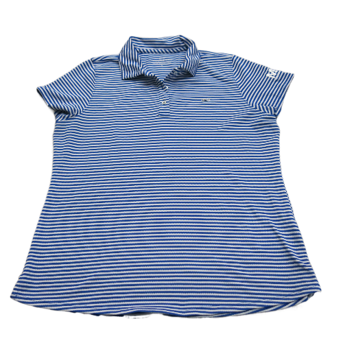 Vineyard Vines Men Striped Polo Shirt Cap Sleeves Logo Blue White Size Large