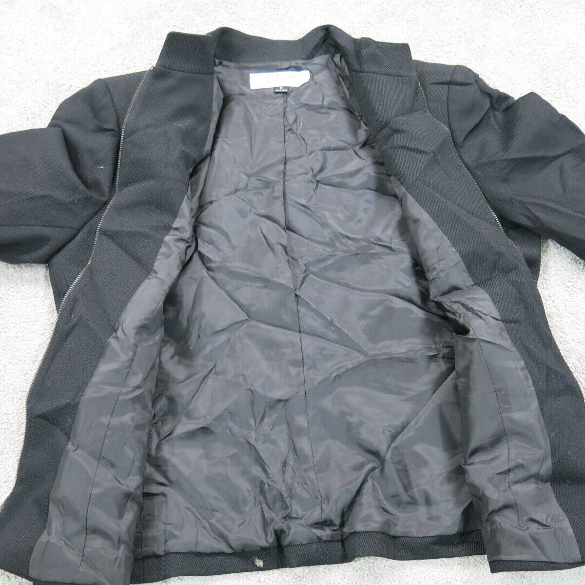 Tahari Womens Scrub Jacket Full Zip Up Mock Neck Zipper Pockets Black Size 8