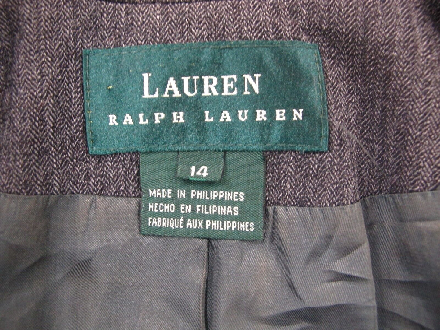 Lauren Ralph Lauren Womens Blazer Coat Single Breasted Pockets Black Gray SZ 14