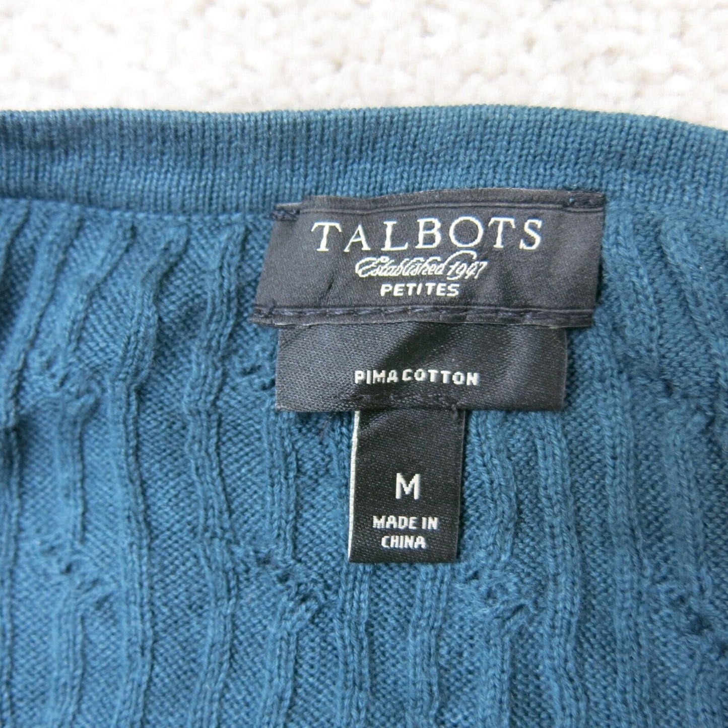 Talbots Womens Pullover Sweater Round Neck Cotton Long Sleeves Green Size Medium