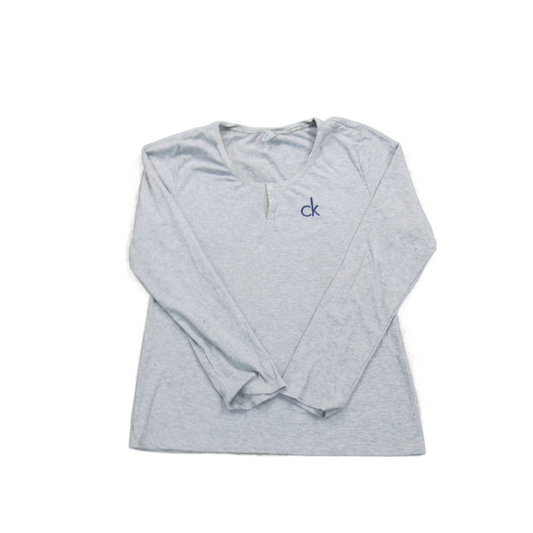 Calvin Klein Womens Henley Sweater Long Sleeves Round Neck Light Gray SZ X Large