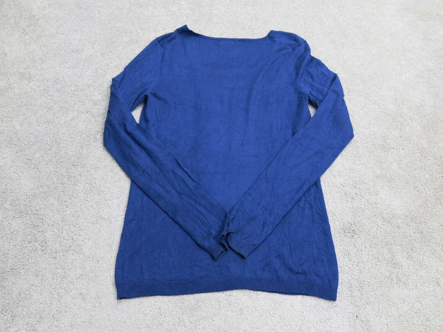 Express Womens Pullover Knitted Sweater V Neck Long Sleeve Ruffle Blue SZ Medium