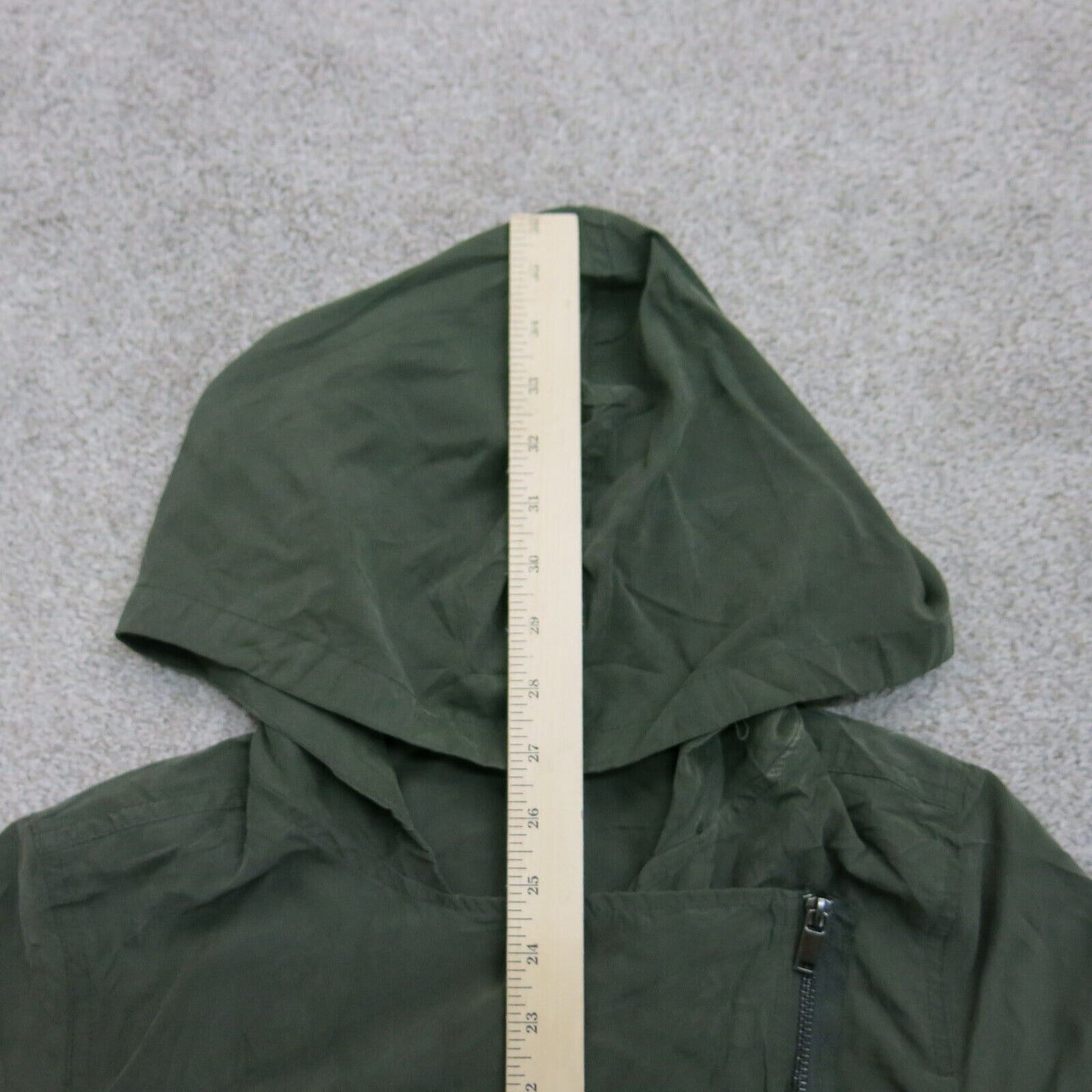 H&M Women Hooded Rain Coat Coat Full Zip Long Sleeve Pocket Olive Green Size 8
