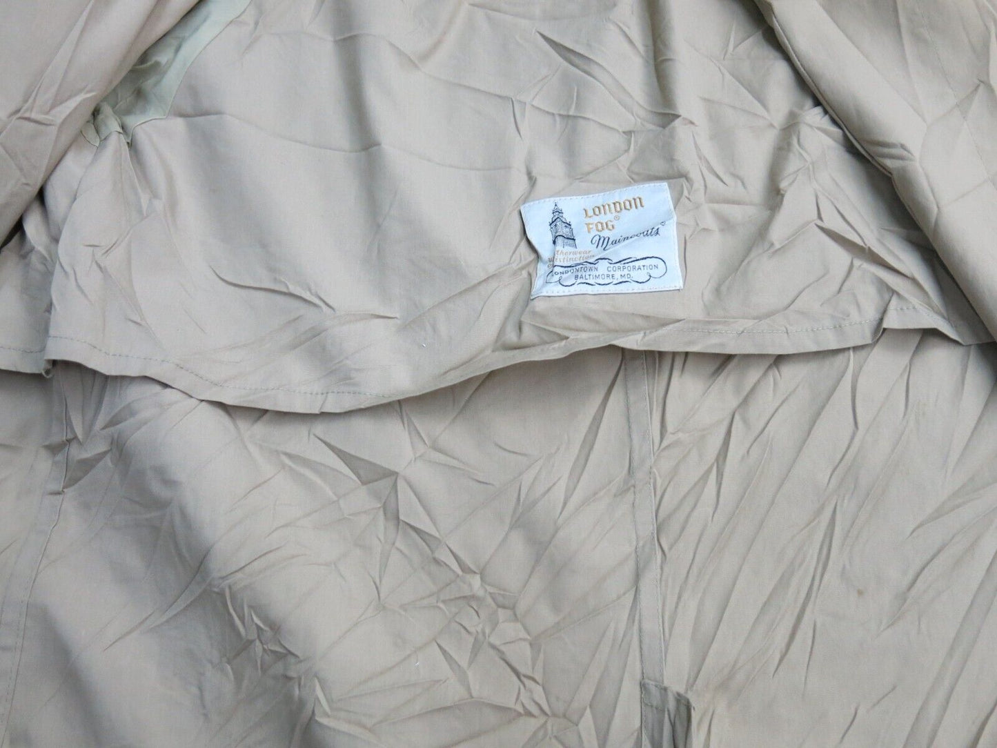London Fog Mens Long Trench Coat Long Sleeves Pockets Beige Size 42 Long