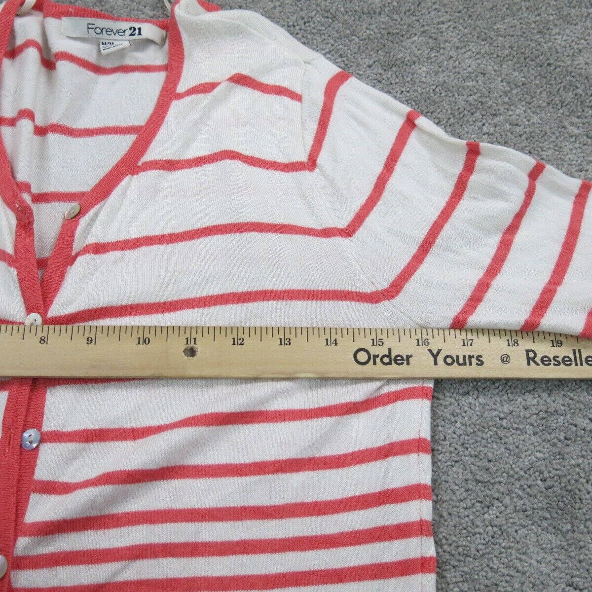 Forever 21 Womens Cardigan Sweater Striped Long Sleeve White Pink Size Medium