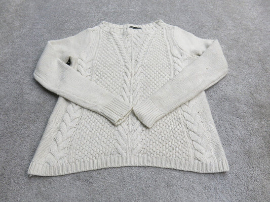 Banana Republic Women Pullover Knitted Sweater Boat Neck Long Sleeve Ivory SZ XS