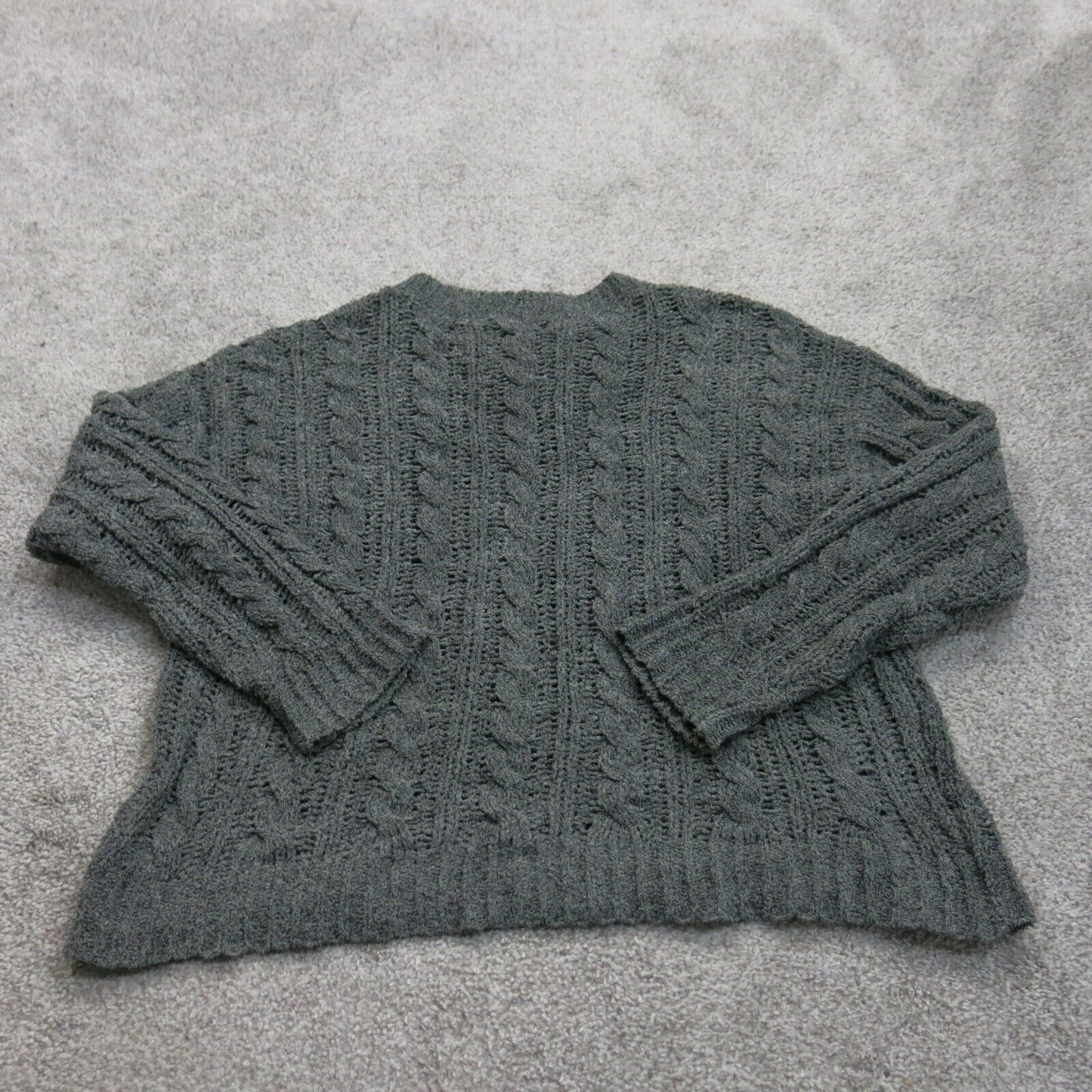 American Eagle Womens Cable Knit Sweater Crew Neck Long Sleeves Black SZ Medium