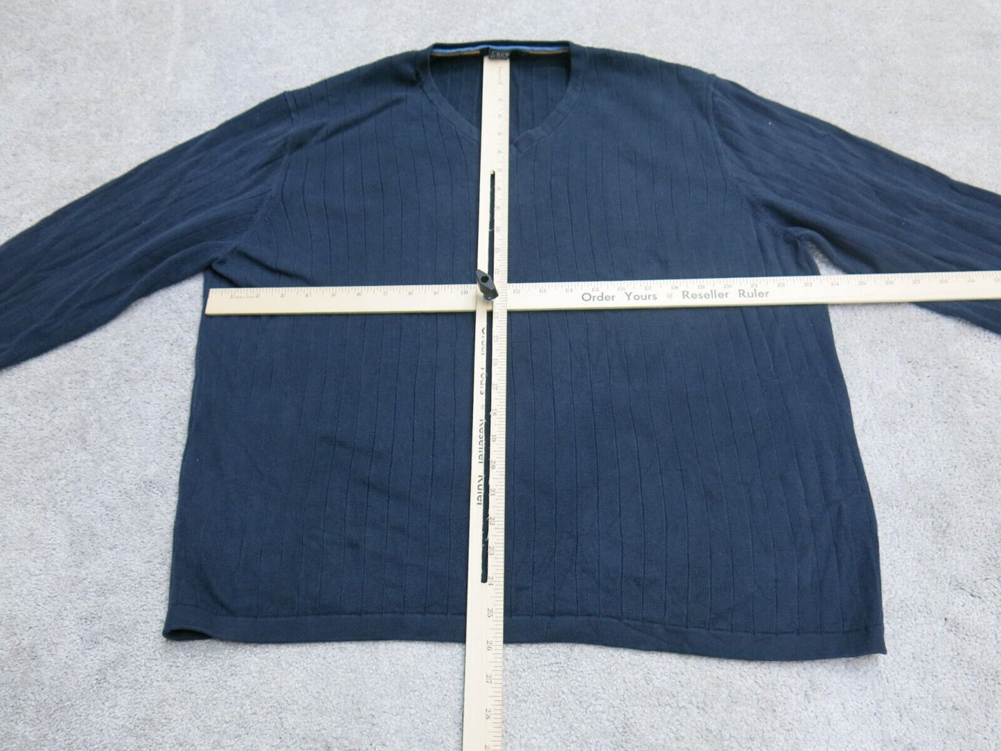 J. Crew Mens Sweatshirt 100% Cotton V Neck Long Sleeves Navy Blue Size Large