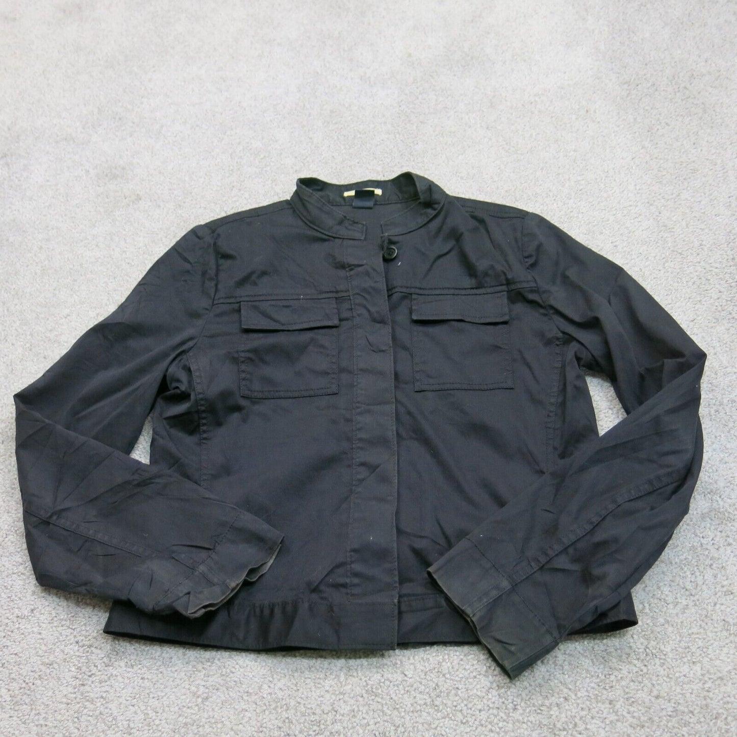 Gap Womens Full Zip Up Bomber Jacket Long Sleeves Front Pocket Black Size Medium