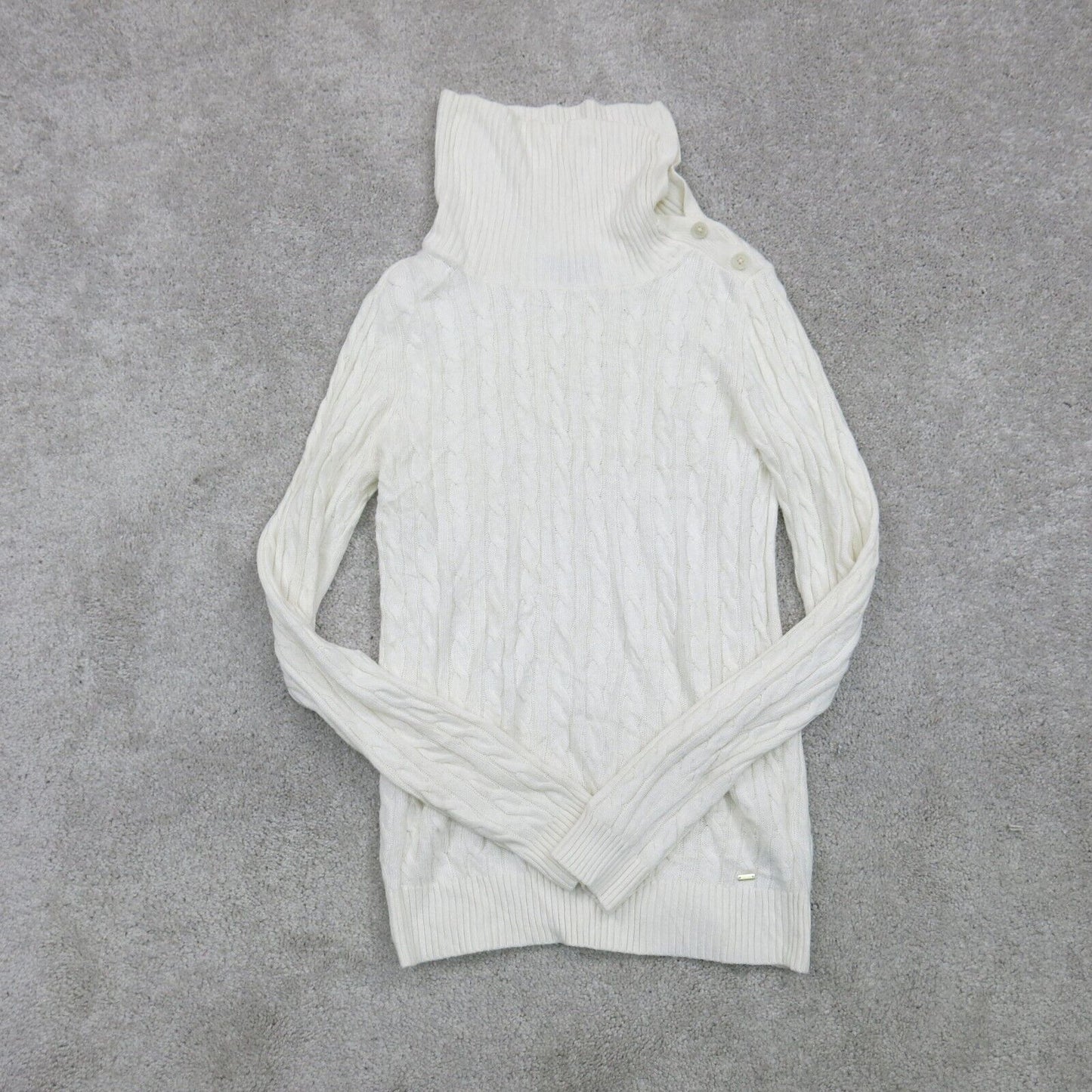 Tommy Hilfiger Womens Pullover Sweater High Neck Shoulder Button White SZ Medium