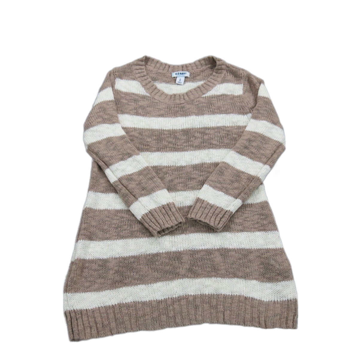 Old Navy Women Pullover Sweater Knitted 3/4 Sleeves Crew Neck Brown White SZ XS