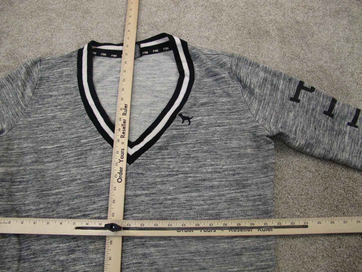 Pink Victoria Secret Women Pullover Sweater Long Sleeve V Neck Heather Gray SZ L
