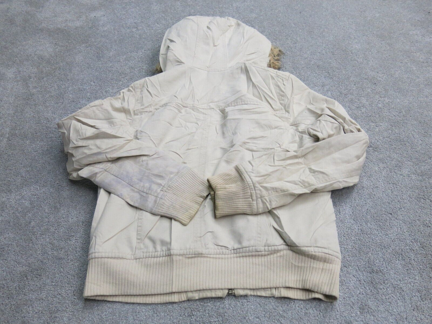 Old Navy Women Full Zip Up Parka Coat Hooded Jacket Long Sleeve Ivory Size Small