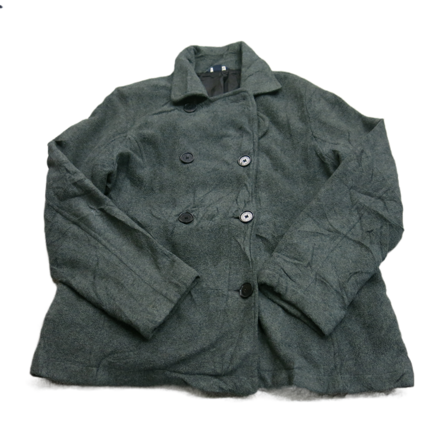 Lands End Womens Pea Coat Double Breasted Long Sleeve Clay Green Size L 14-16