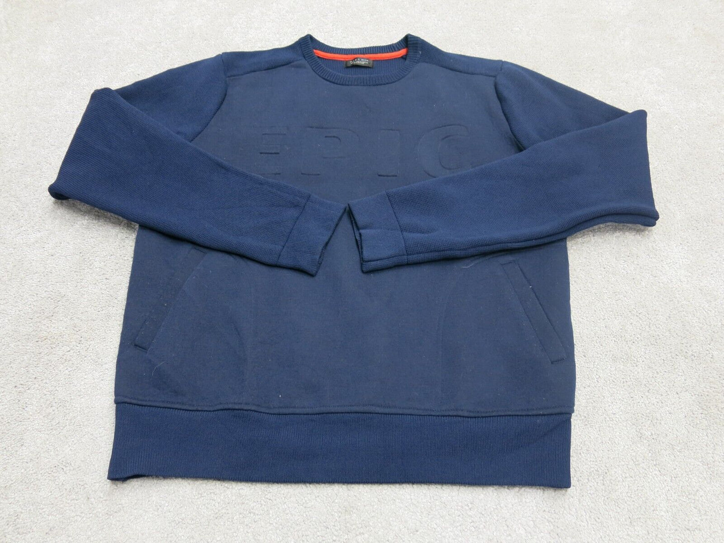 Zara Man Basic Mens Pullover Sweatshirt Crew Neck Long Sleeve Navy Blue Size XL