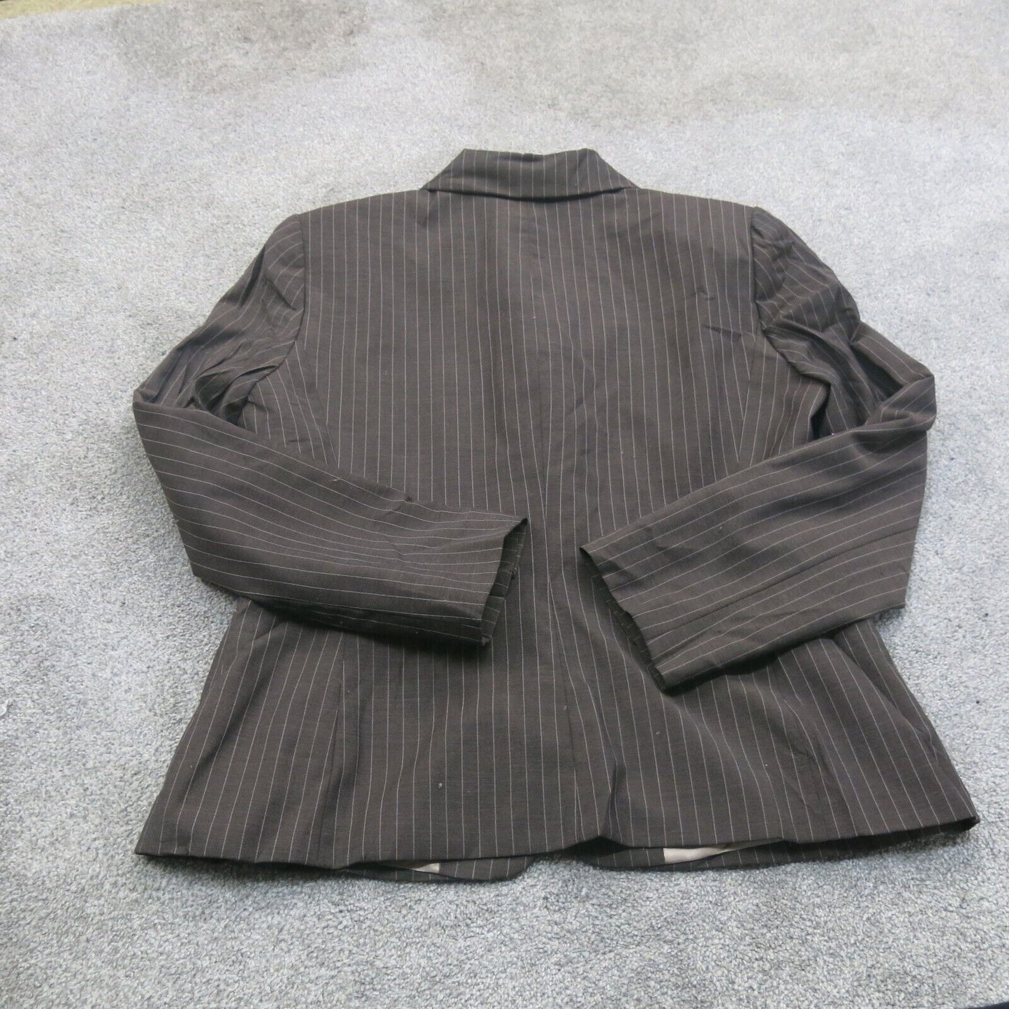Tahari Women Blazer Coat Striped Single Breasted Long Sleeve Pocket Brown SZ 12