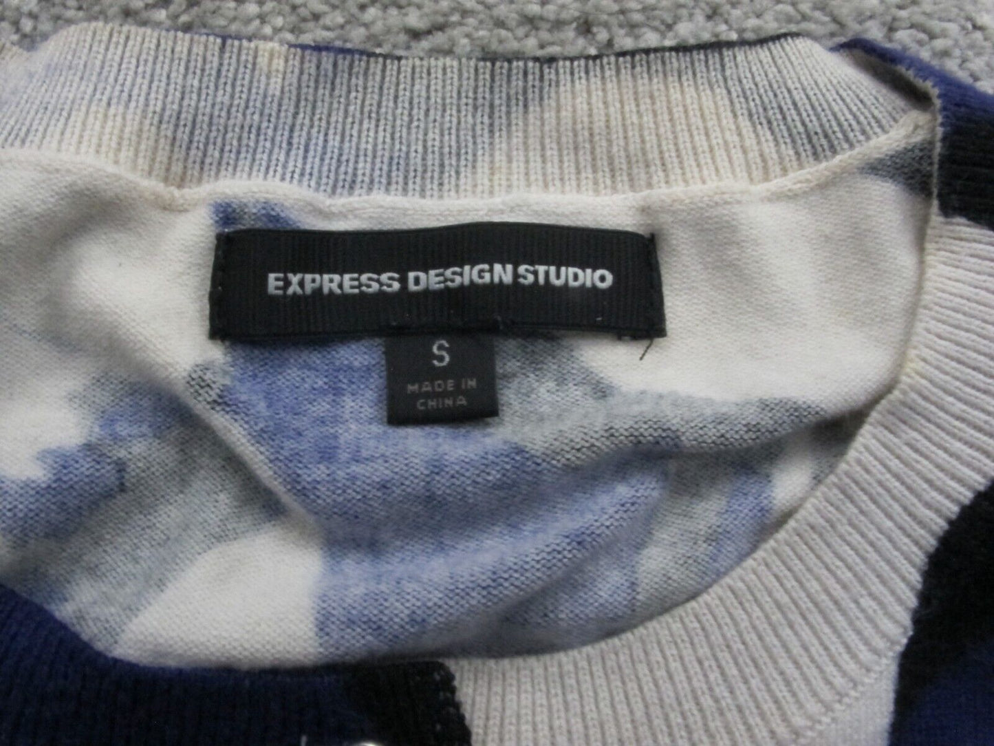 Express Womens Cardigan Sweater Front Button Long Sleeves Blue White Size Small