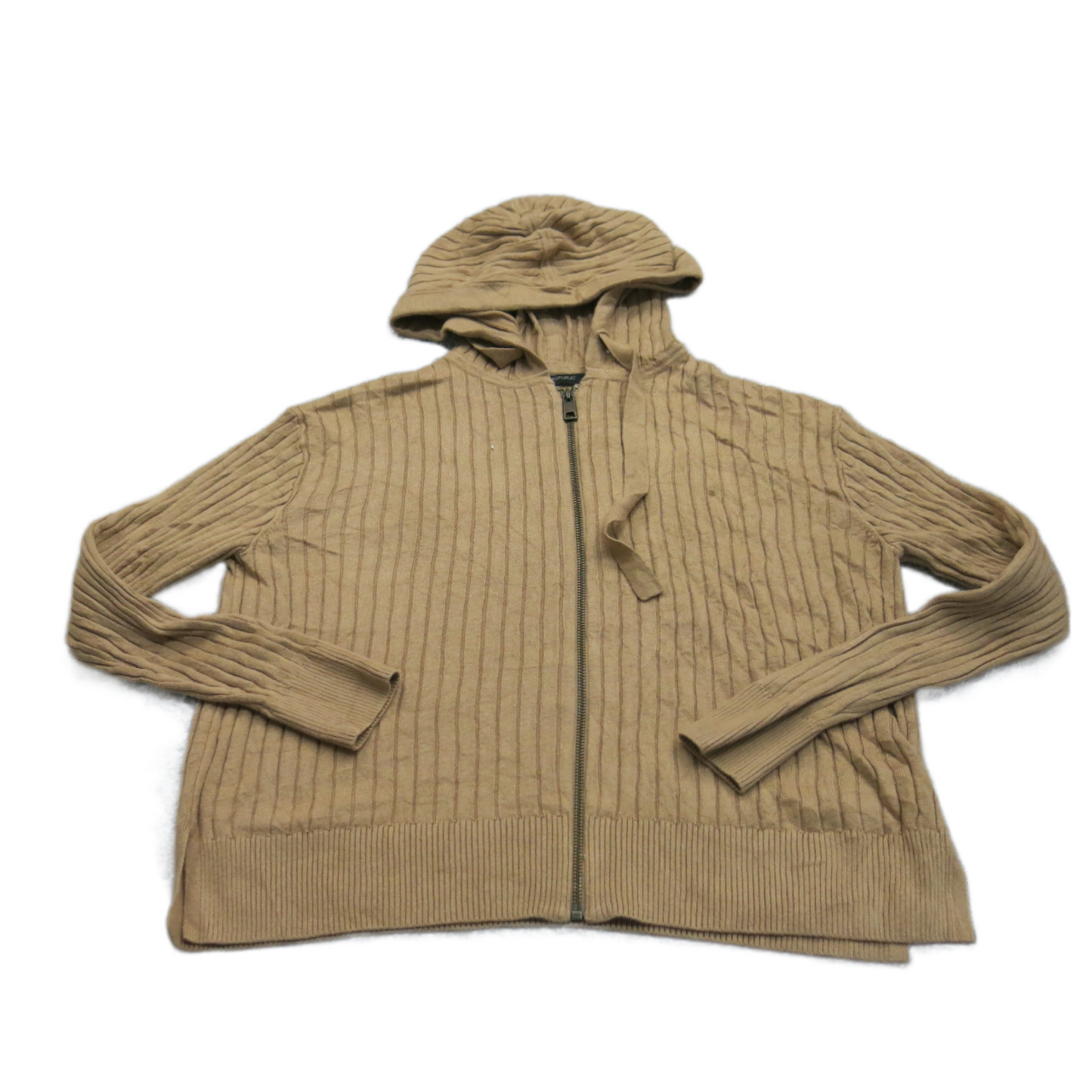 Banana Republic Women Hooded Sweater Full Zip Up Long Sleeve Tan Khaki SZ Medium
