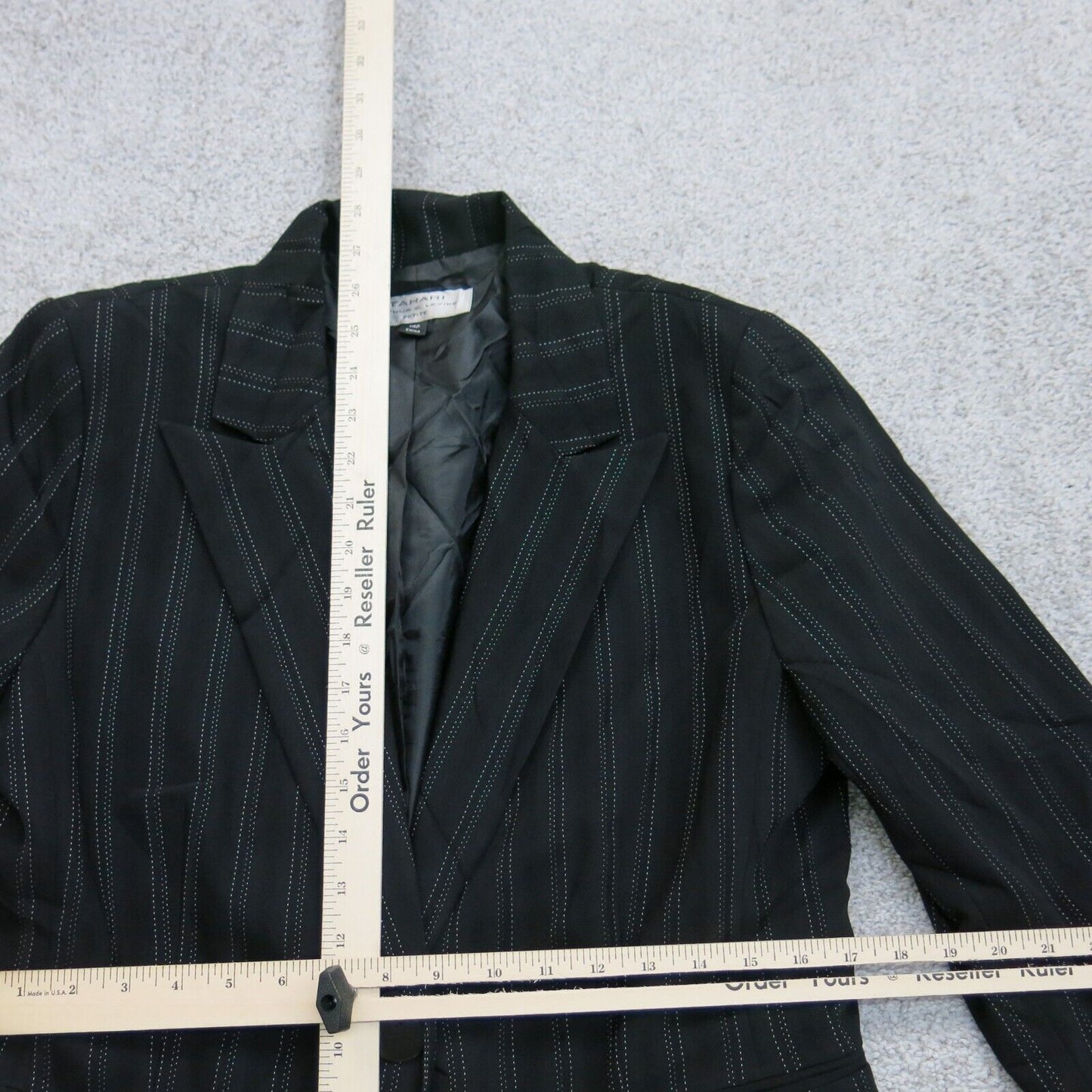 Tahari Womens Blazer Coat Single Breasted Pockets Pin Striped Black Size 14