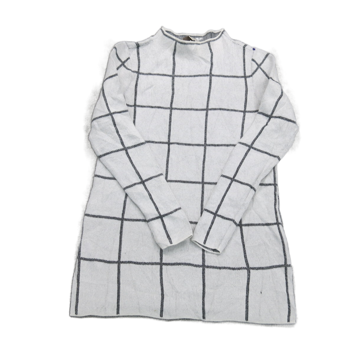 Loft Womens Check Sweater Knitted Long Sleeve Crew Neck White Black Size XXSP