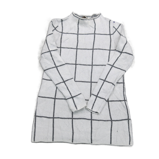 Loft Womens Check Sweater Knitted Long Sleeve Crew Neck White Black Size XXSP