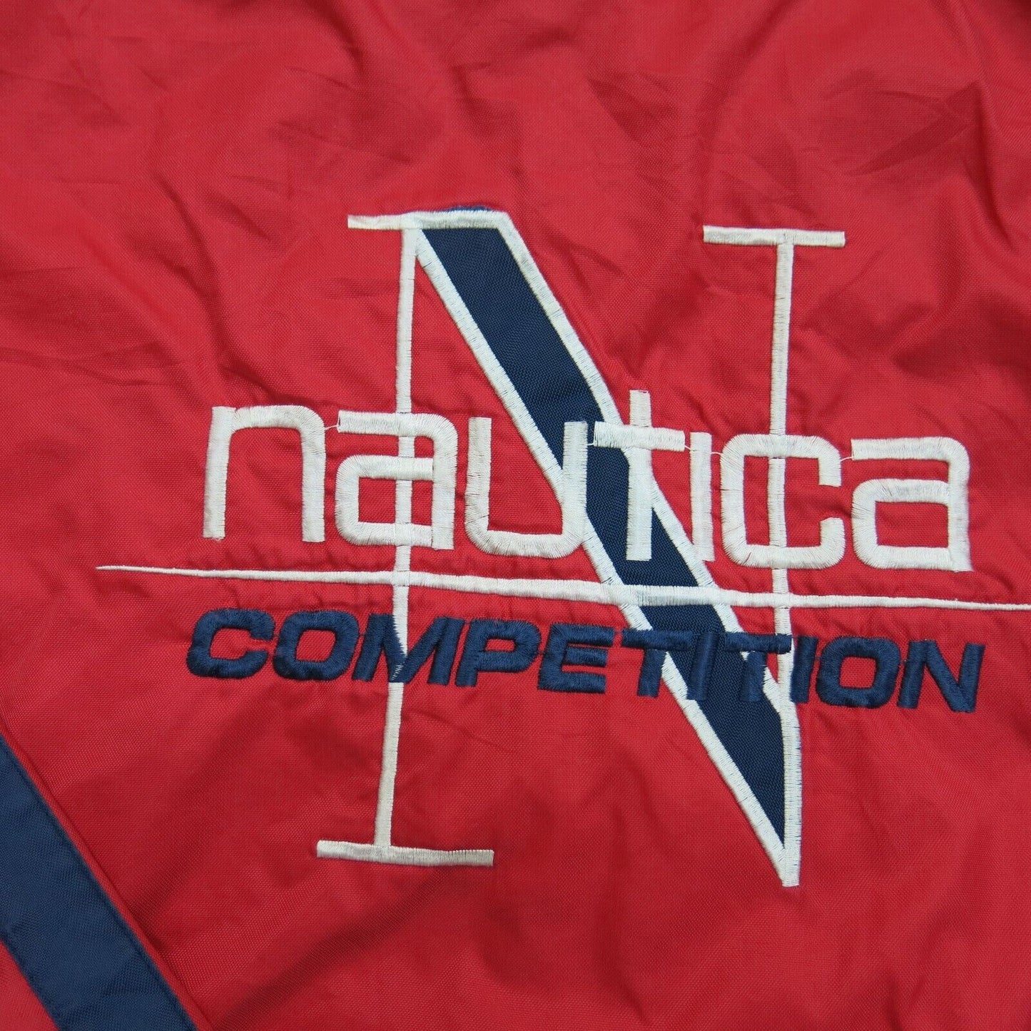 Nautica Mens Jacket Full Zip Up Mock Neck Pockets Competition Logo Red SZ Large
