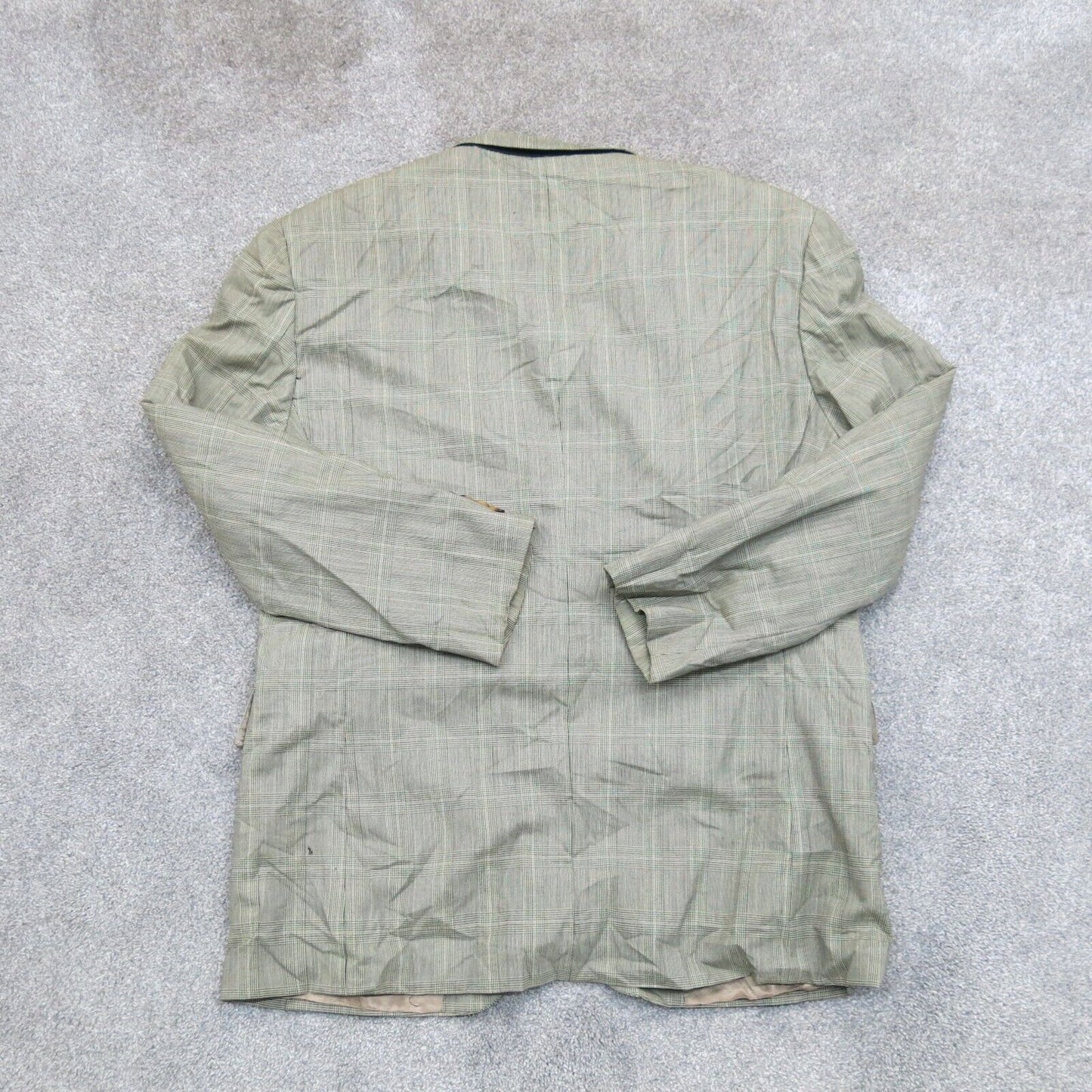 CHAPS Ralph Lauren Mens Blazer Coat Check Single Breasted Light Green SZ 46 R