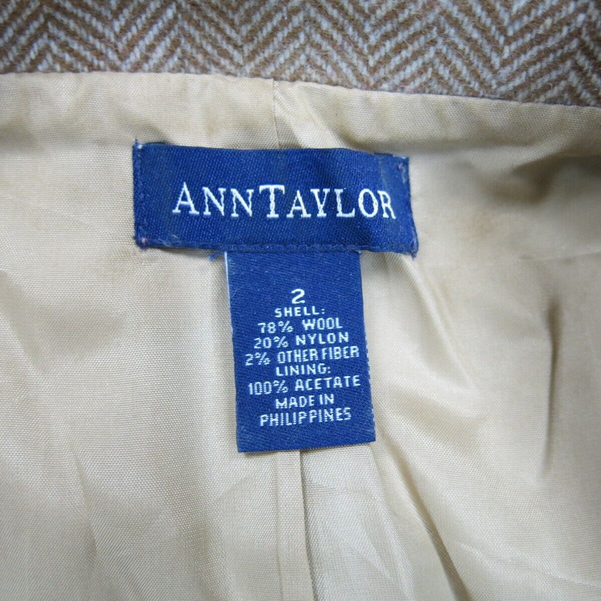 ANN Taylor Womens Tweed Coat Jacket Button Front Long Sleeves Ivory Size 2