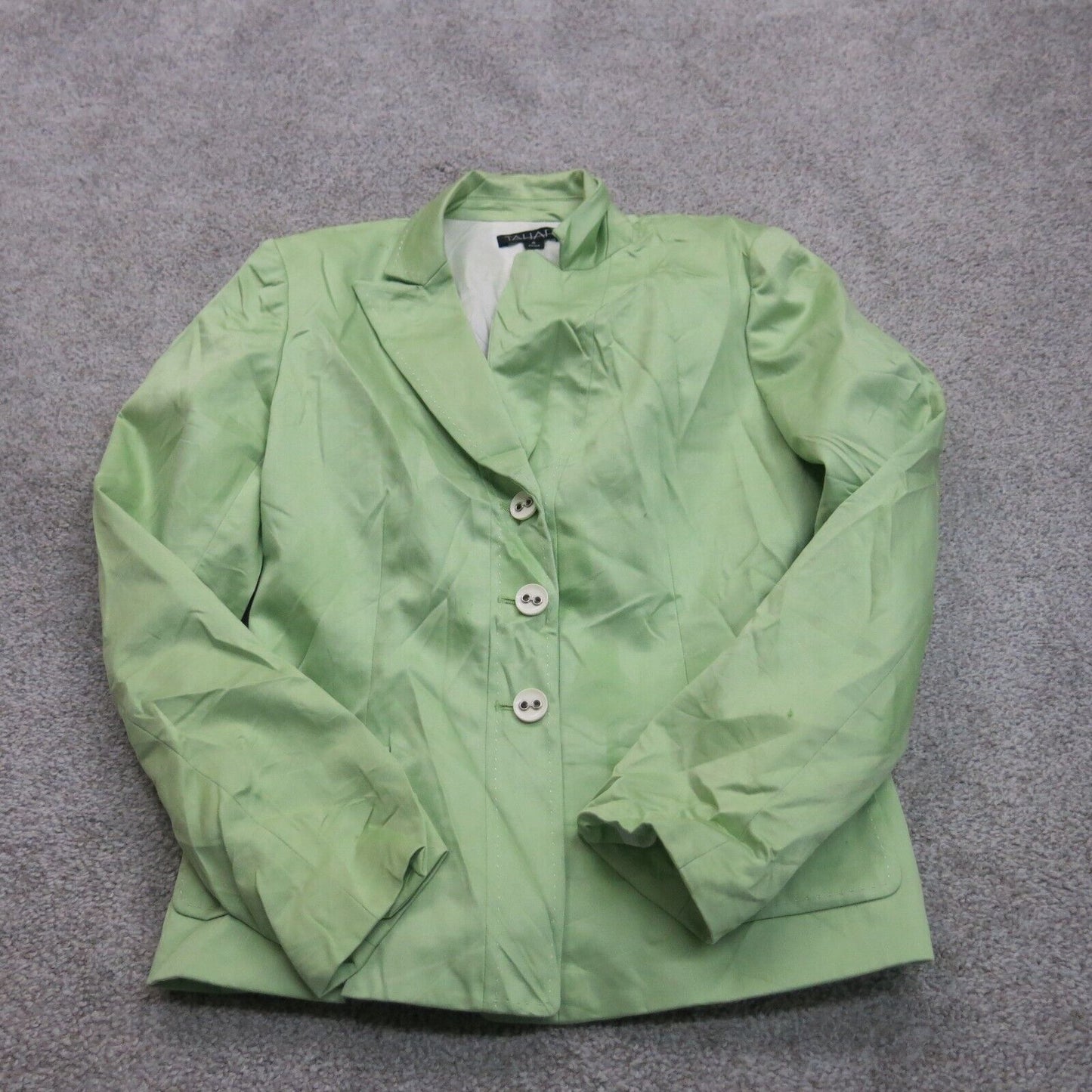 Tahari Womens Single Breasted Blazer Coat Long Sleeves Pockets Green Size 4