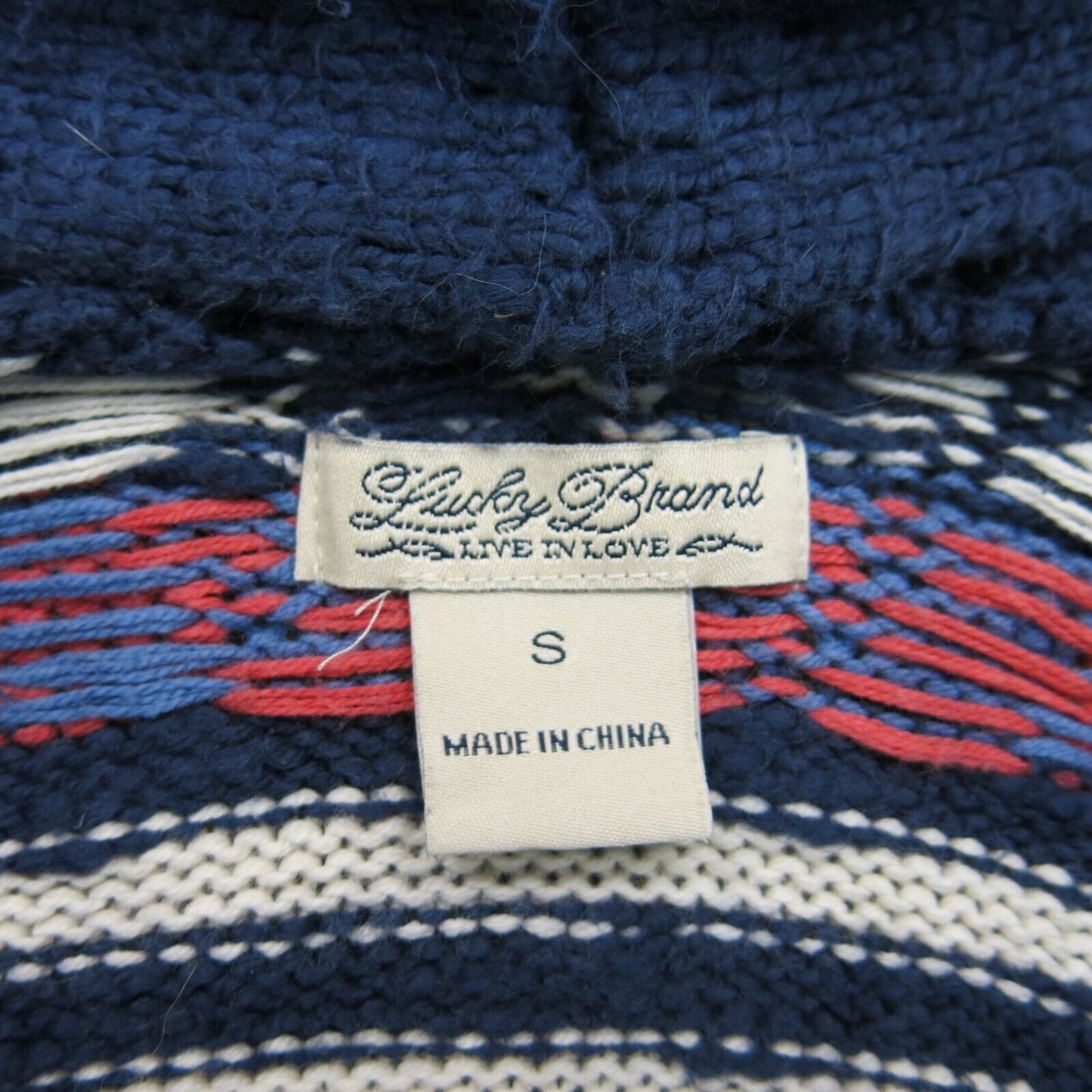 Lucky Brand Womens Cardigan Sweater Hooded Long Sleeve Pockets Blue Red Size S