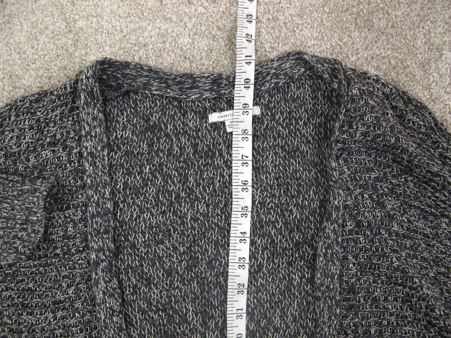 American Eagle Women Cardigan Sweater Knitted Open Front Long Sleeve Black SZ M