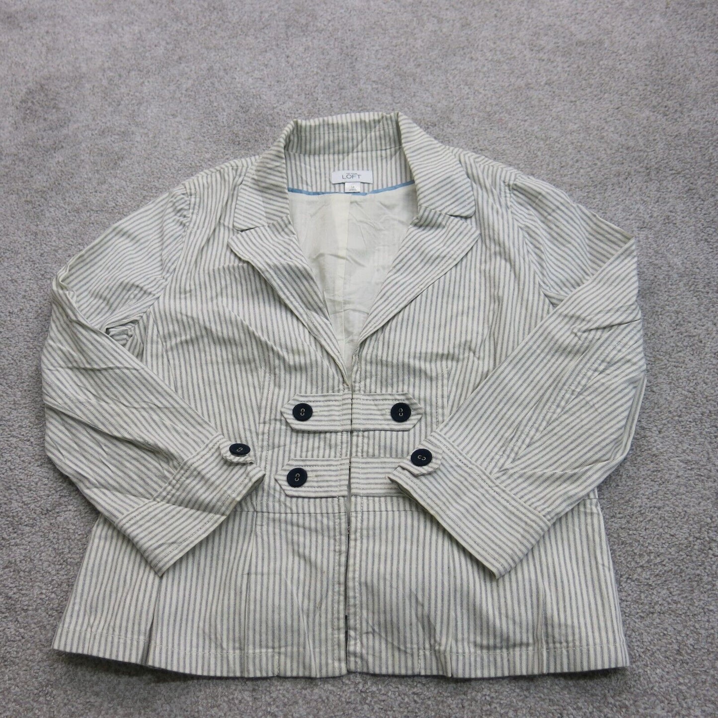 Ann Taylor Loft Women Blazer Coat Striped Long Sleeve Striped White Gray Size 14