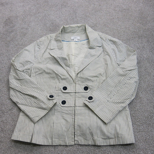 Ann Taylor Loft Women Blazer Coat Striped Long Sleeve Striped White Gray Size 14