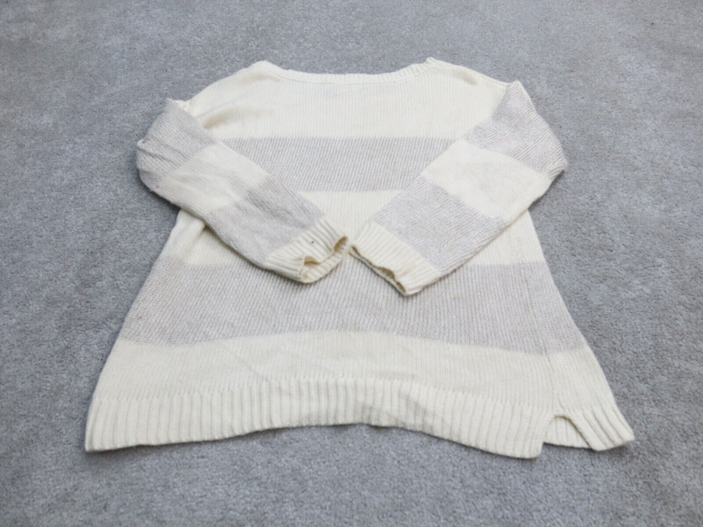 Banana Republic Womens Pullover Sweater Round Neck Long Sleeve Ivory Gray SZ XL